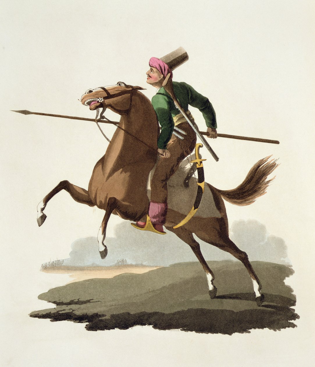Saphir, fra Costumes of the Various Nations, bind VII, The Military Costume of Turkey, av Thomas MacLean, utgitt ca. 1800-18 (håndfarget akvatint) av English School
