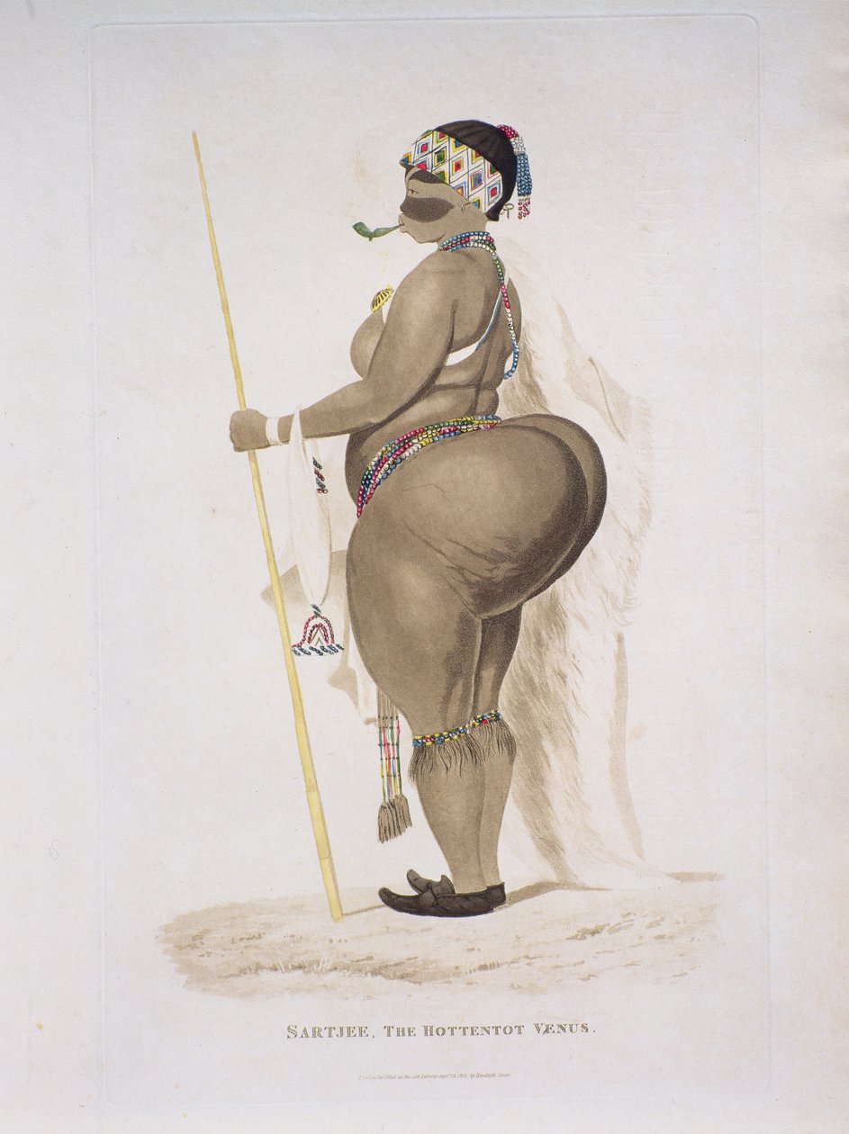 Sartjee, The Hottentot Venus, 1810 (håndfarget gravering) av English School