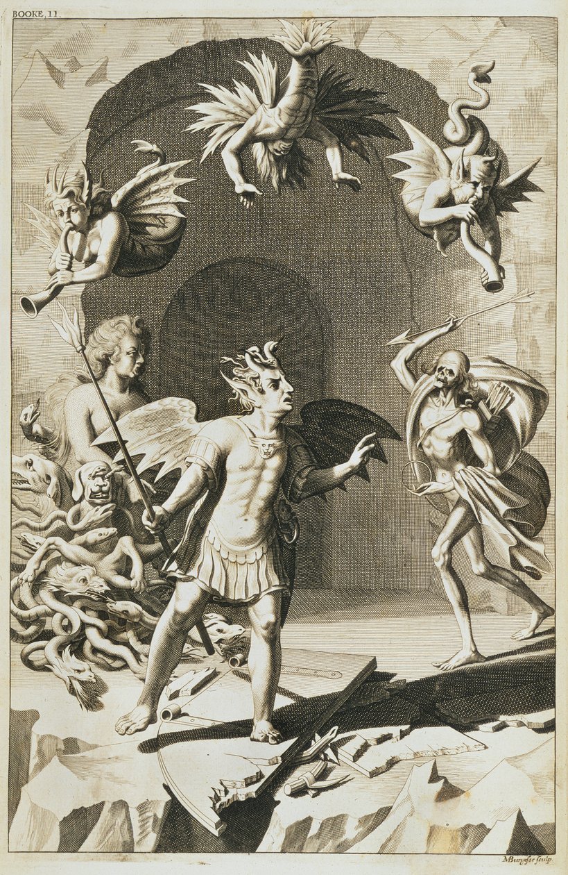 Satan og hans demoner, fra "Paradise Lost" av John Milton av English School