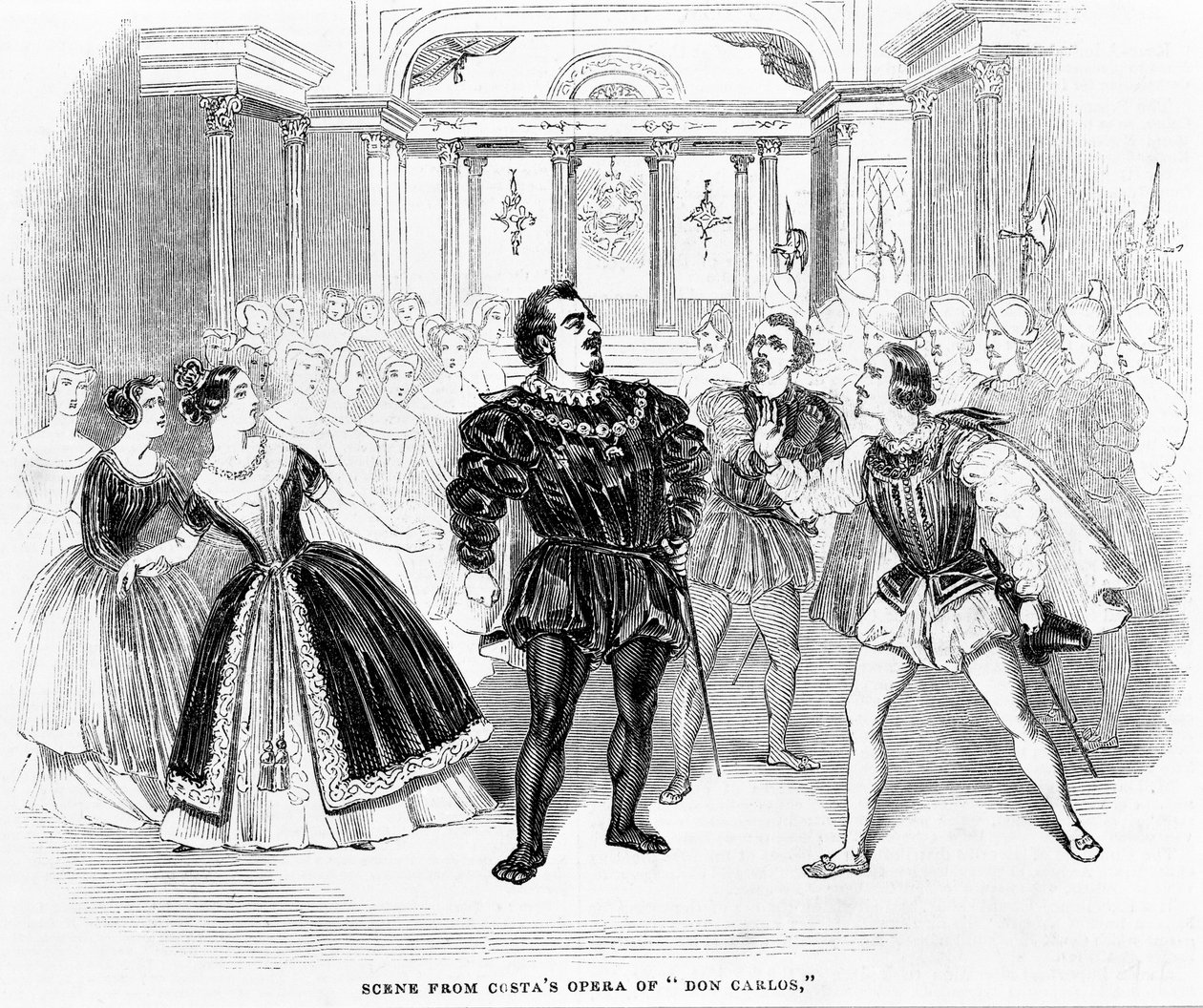 Scene fra Costas Opera of Don Carlos, 1844 av English School