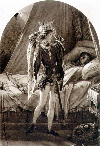 Scene fra Henry IV (Del I) Act IV, Scene 2 av William Shakespeare (1564-1616) (gravering) av English School