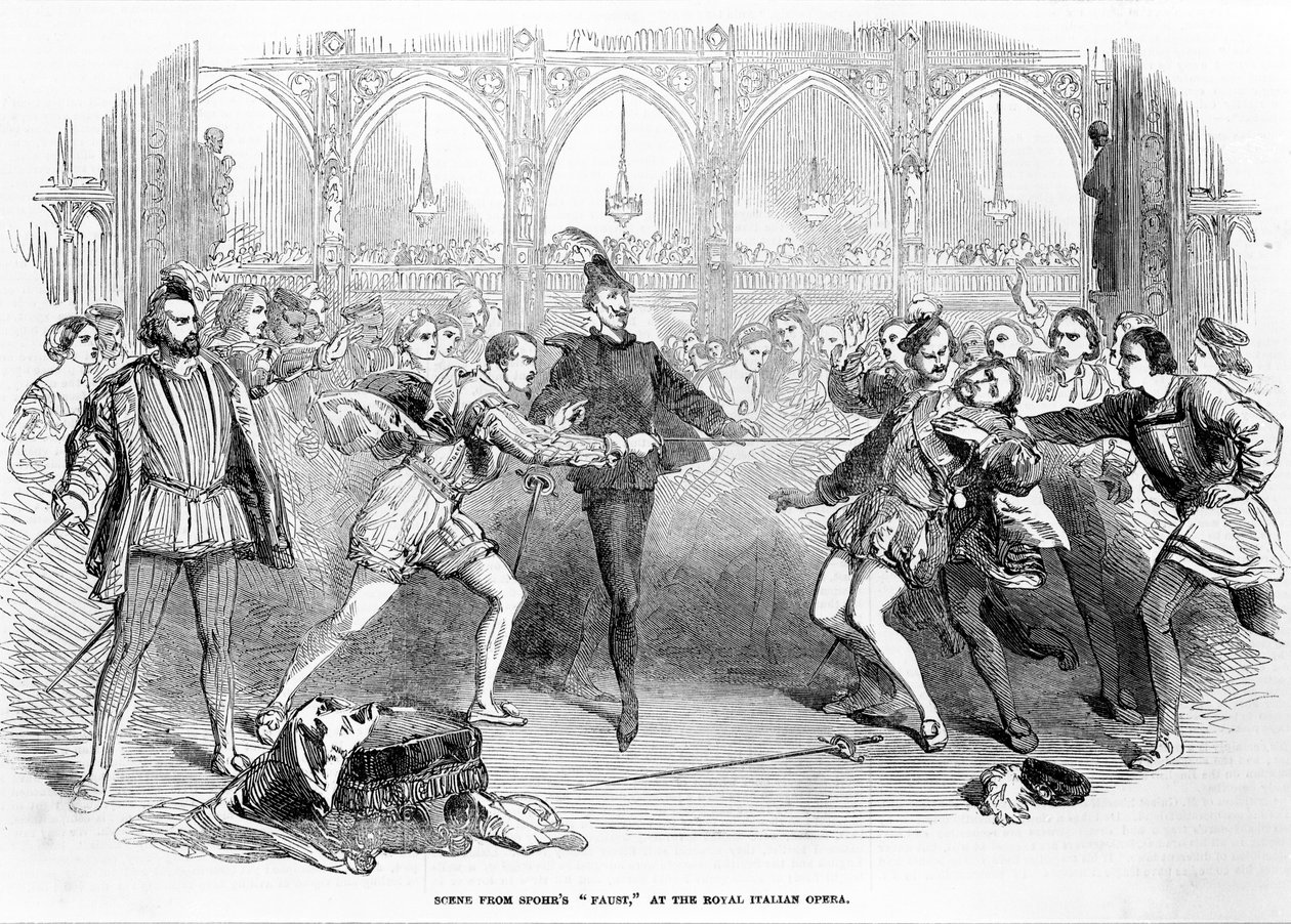 Scene fra Spohrs Faust ved Royal Italian Opera, 1852 av English School