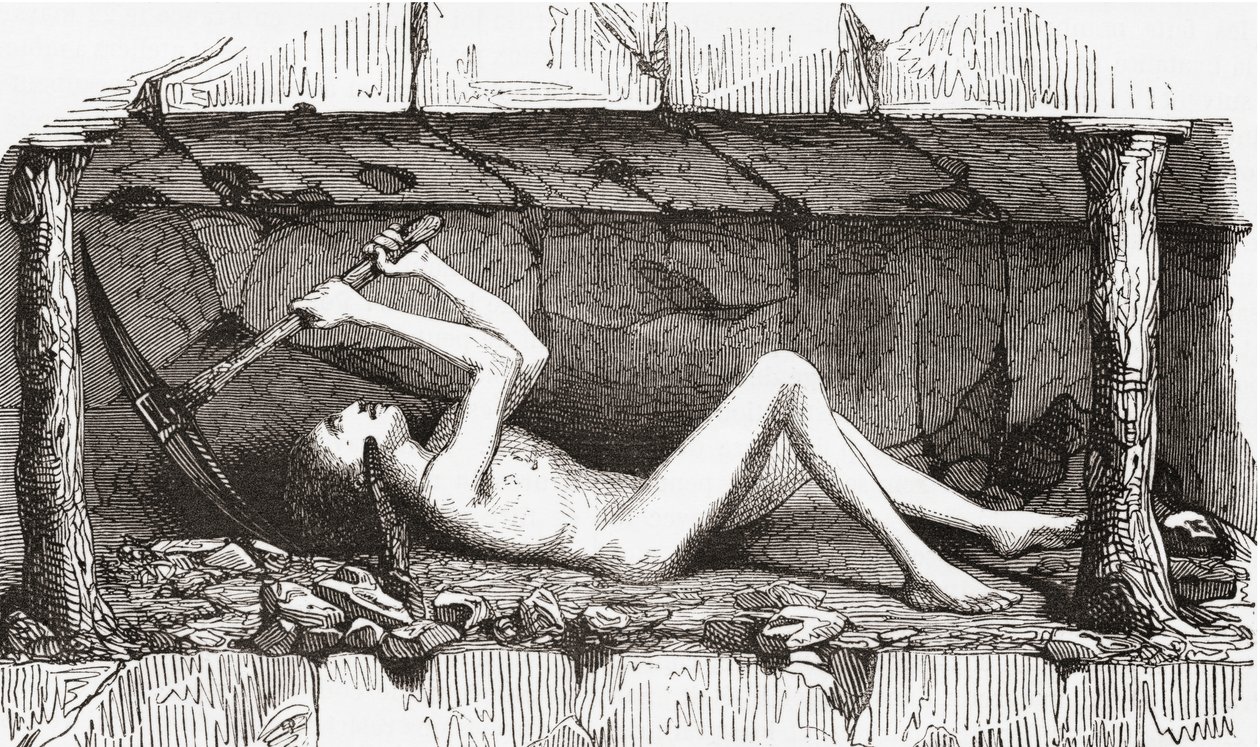 Scene inne i en engelsk kullgruve, tidlig på 1800-tallet (gravering) av English School