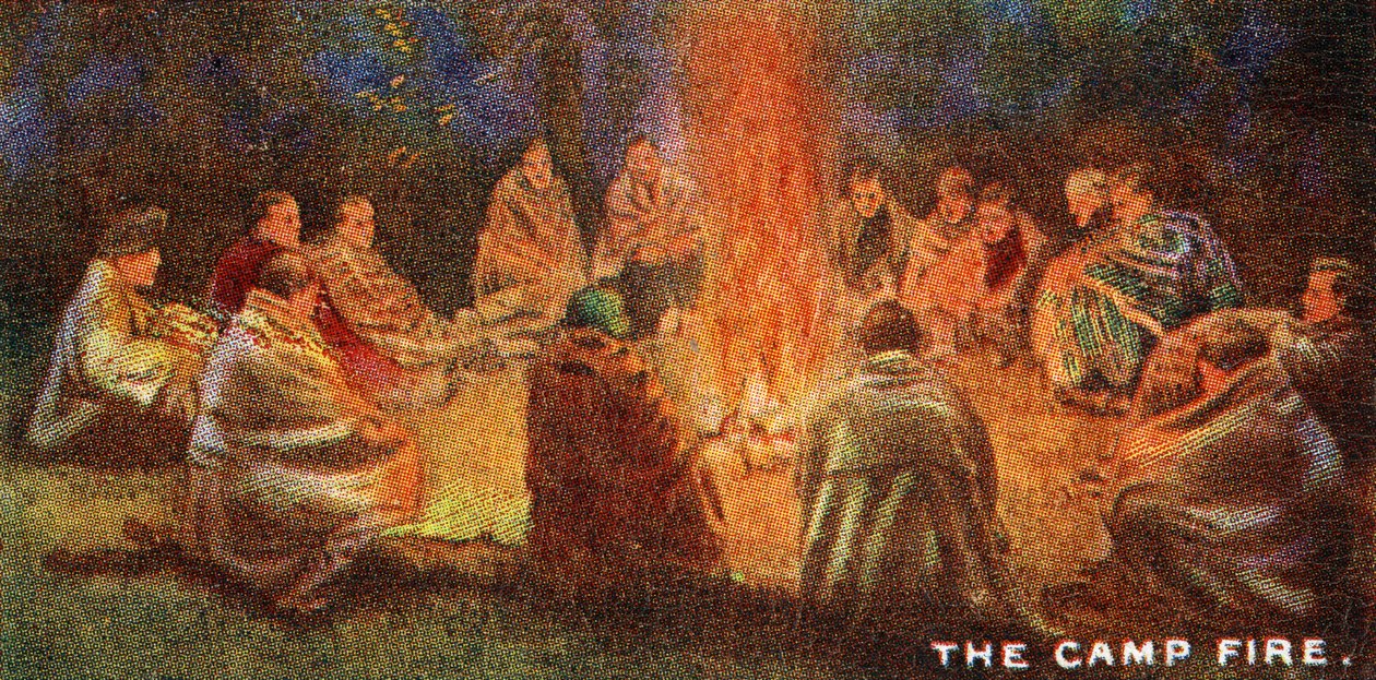Speidere rundt en leirbål, 1929 av English School