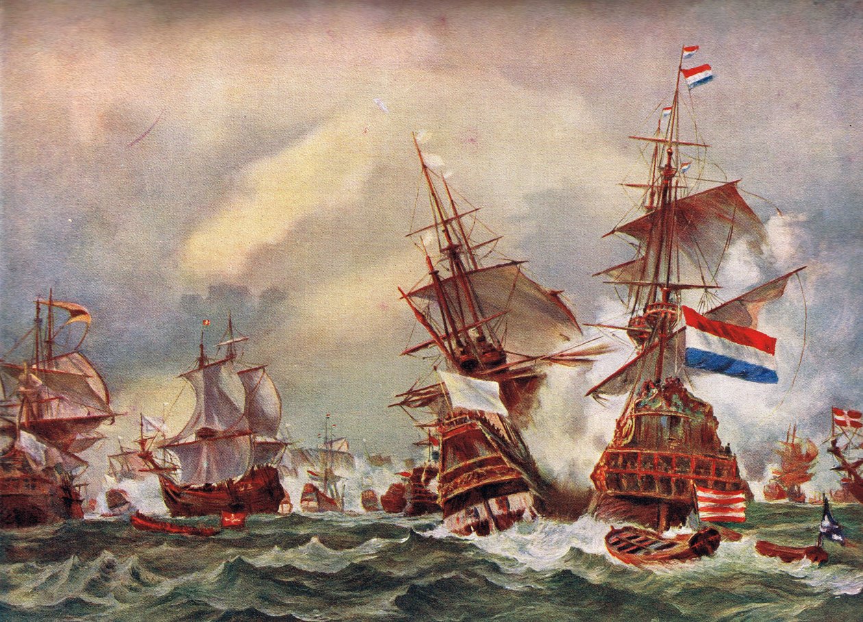 Sjøslaget under de anglo-nederlandske krigene, ca. 1700 av English School