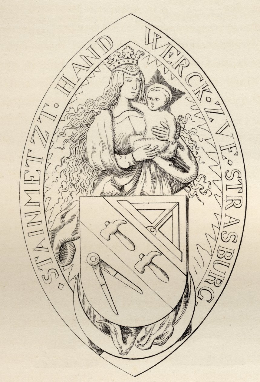 Seal of the Masons of Strasbourg, 1524, fra 'The History of Freemasonry, bind II', utgitt av Thomas C. Jack, London, 1883 av English School