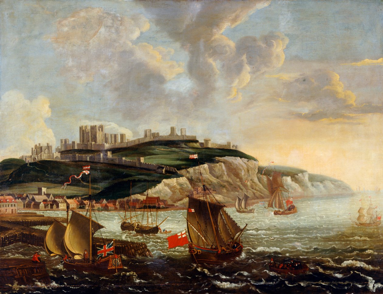 Havlandskap med Dover Castle (olje på lerret) av English School