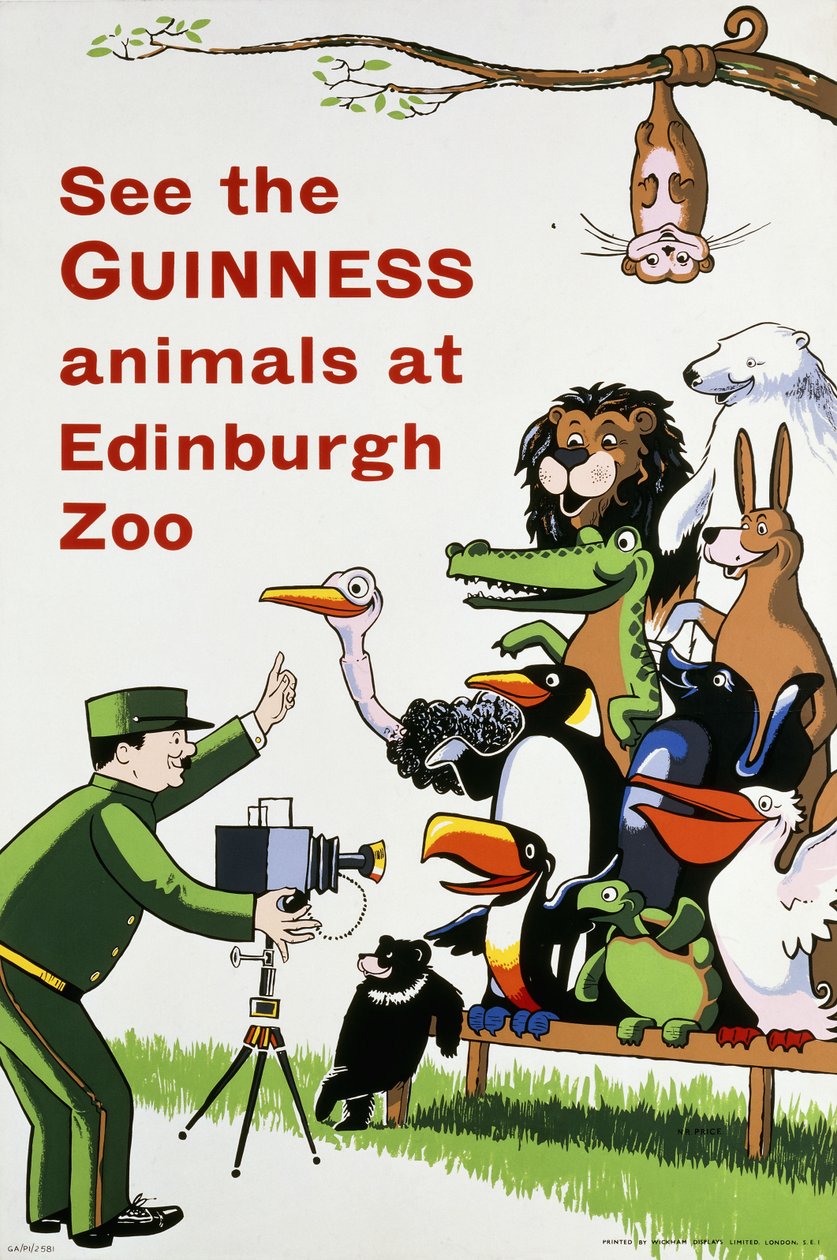 Se Guinness-dyrene i Edinburgh Zoo, ca. 1938 (litografi i farger) av English School