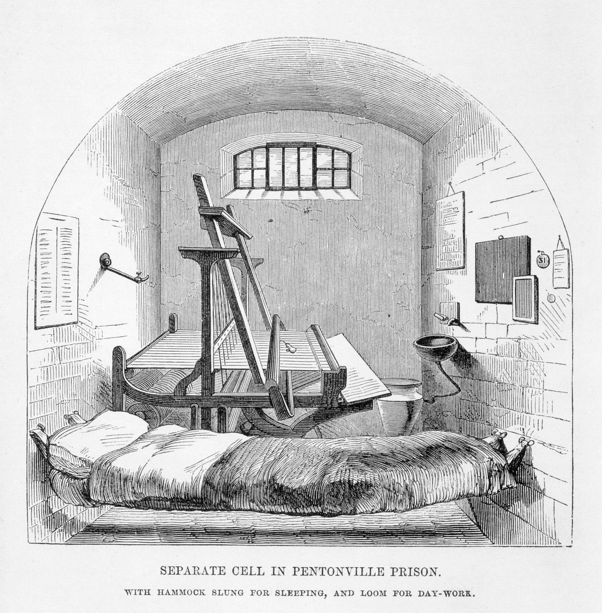 Separat celle i Pentonville Prison, fra The Criminal Prisons of London and Scenes of Prison Life av Henry Mayhew (1812-87) og John Binny, 1862 av English School