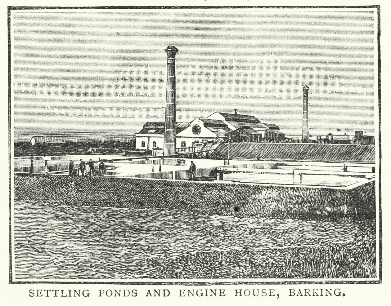 Settlingsdammer og maskinhus, Barking (gravering) av English School