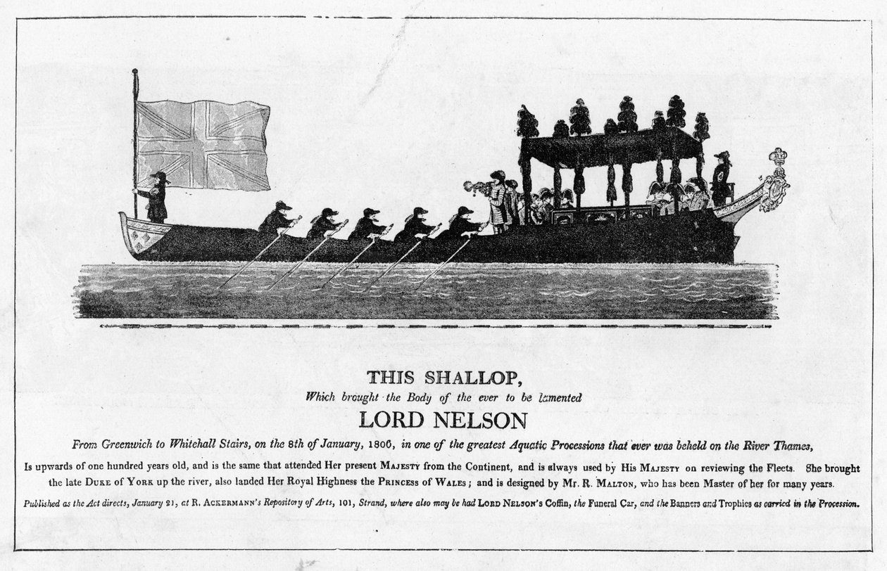 Sjalopp bærer liket av Lord Nelson, 8. januar 1806 fra Greenwich til Whitehall Stairs av English School