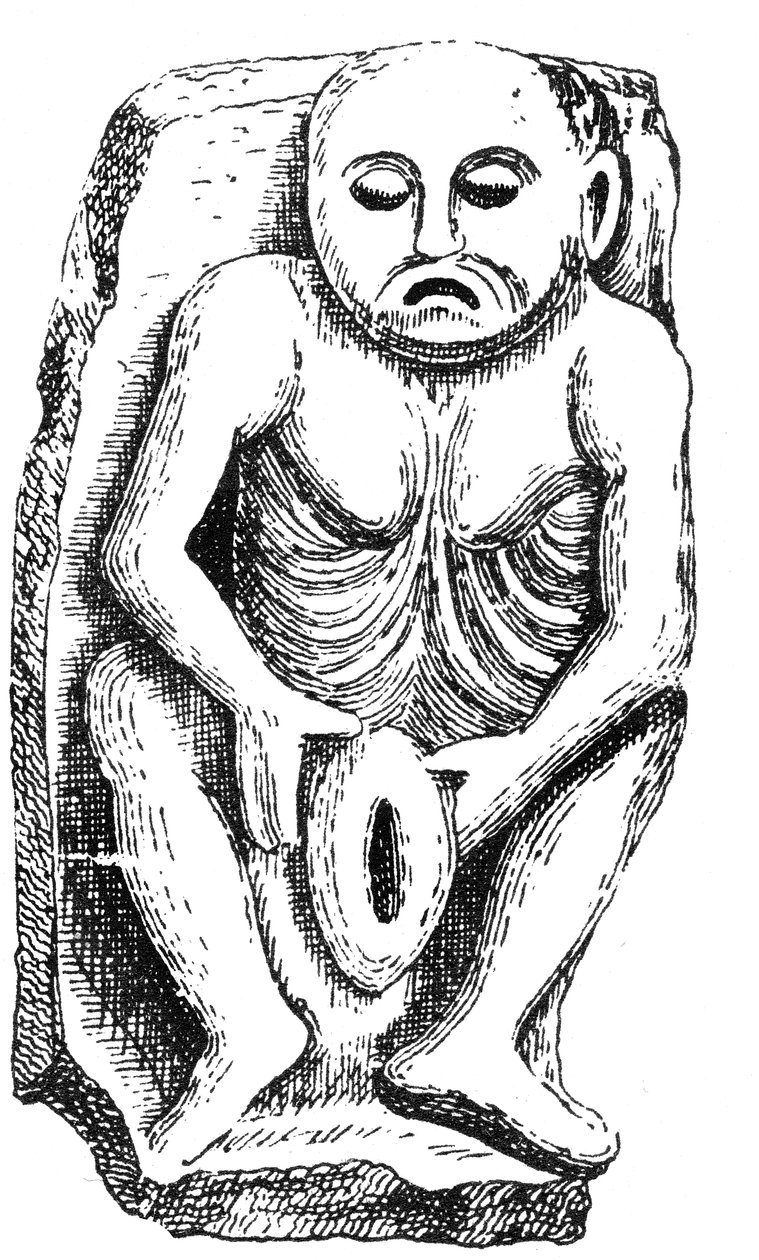 Sheela-na-Gig, fra en kirke i County Cavan, Irland av English School