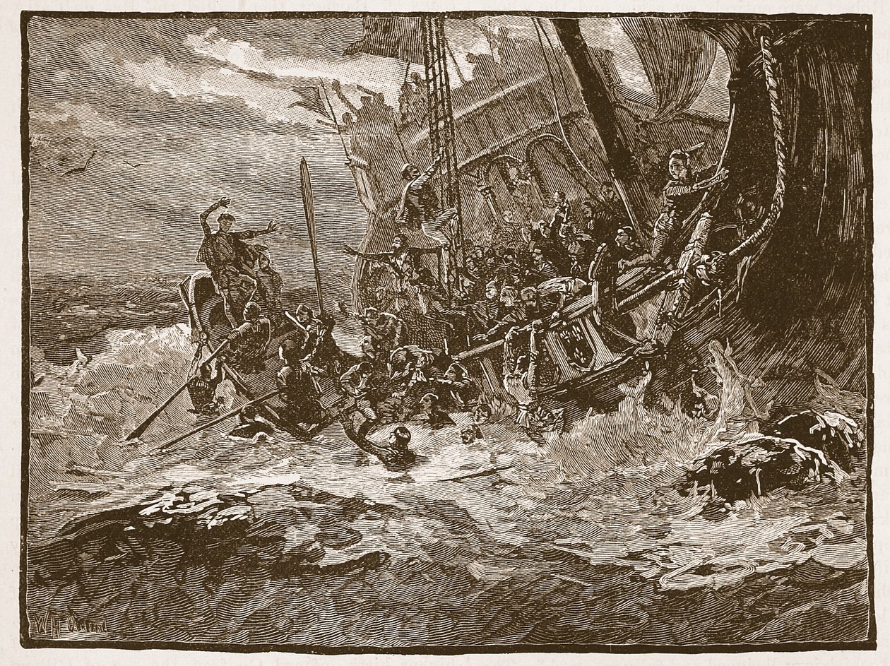 Shipwreck of Prince William, illustrasjon fra Cassells Illustrated History of England (sepia-bilde) av English School