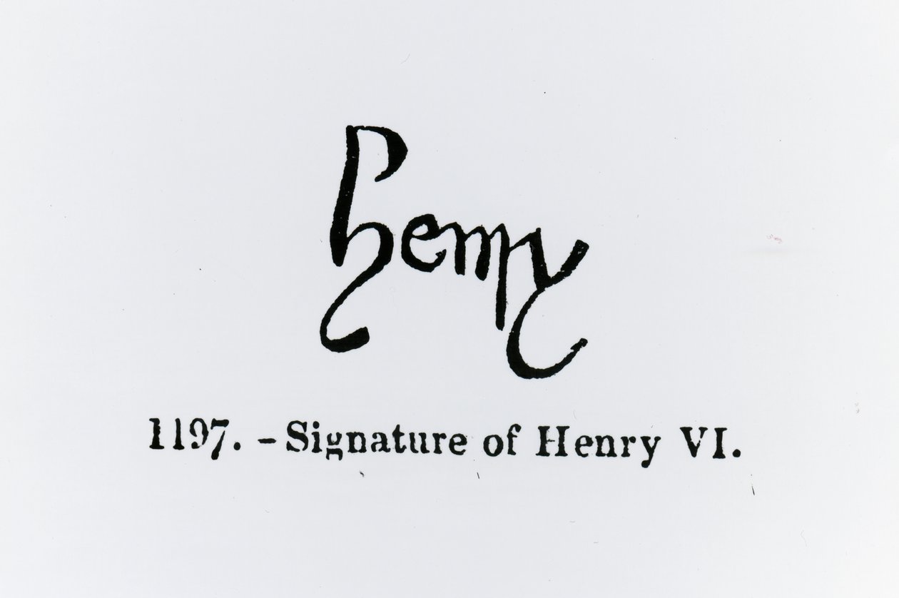 Signatur av Henry VI (1421-71) (litho) (bw-bilde) av English School