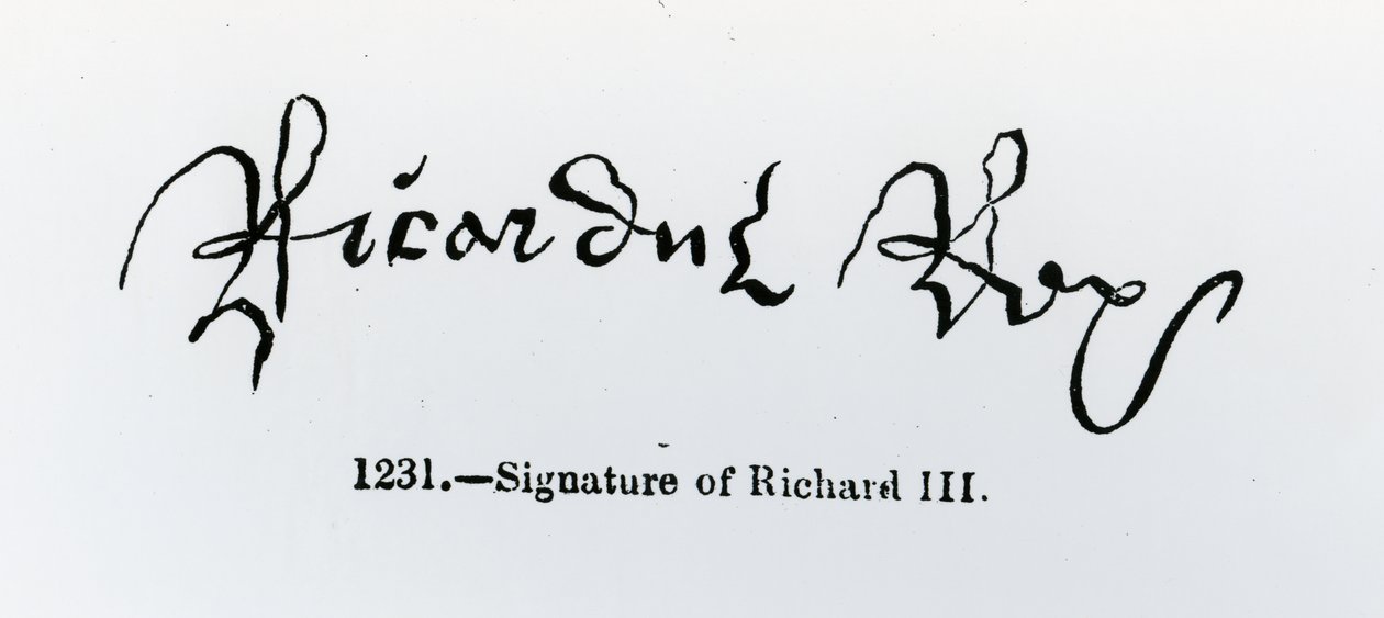 Signatur av Richard III (1452-85) (bw-bilde) av English School