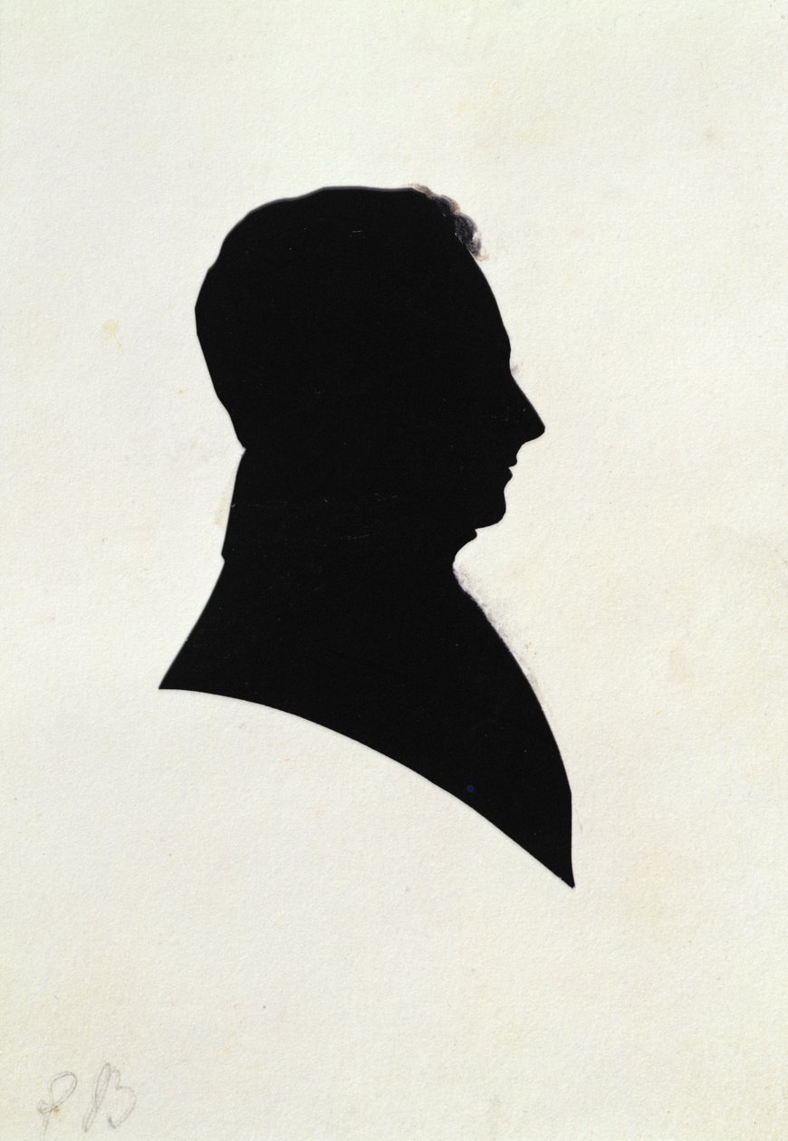 Silhouette of EB, fra Michael Faradays utklippsbok (blekk på papir) av English School