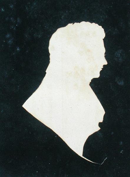 Silhuett av Michael Faraday (1800-79) fra hans egen utklippsbok av English School