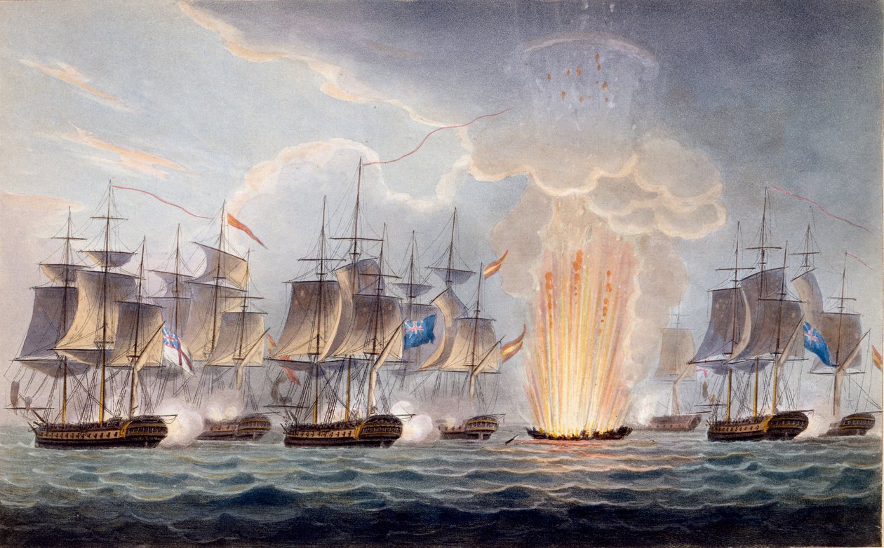 Sir Graham Moores handling utenfor Cape St. Mary, 5. oktober 1804, fra The Naval Chronology of Great Britain, av J. Ralfe av English School