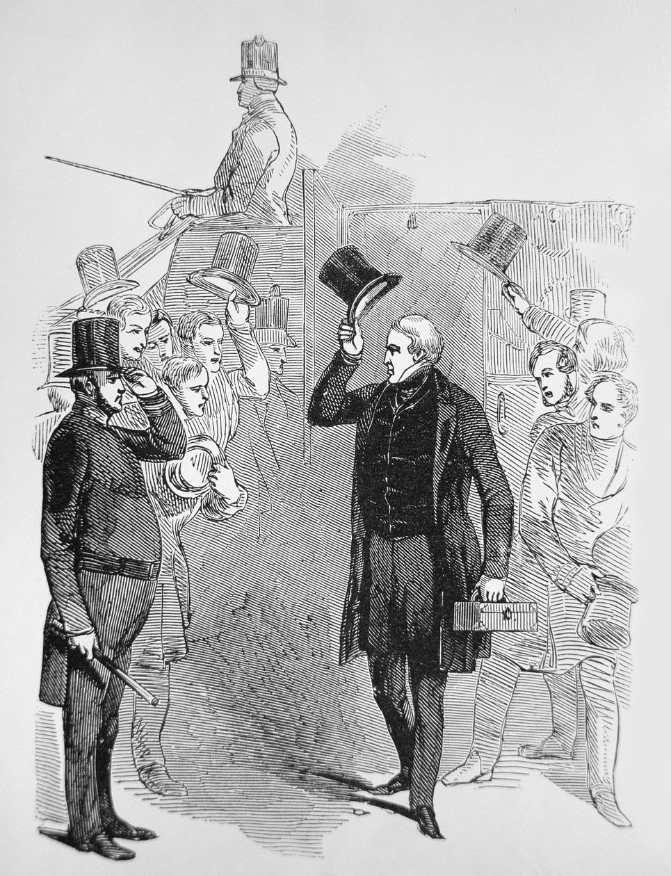 Sir Robert Peel ankommer House of Commons, hilst av en 