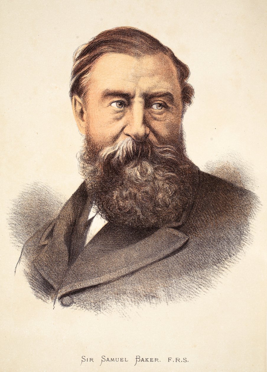 Sir Samuel Baker, illustrasjon fra The Pictorial Edition of the Life and Discoveries of David Livingstone av J. Ewing Richie, pub. av A. Fullarton & Co., 1876 av English School