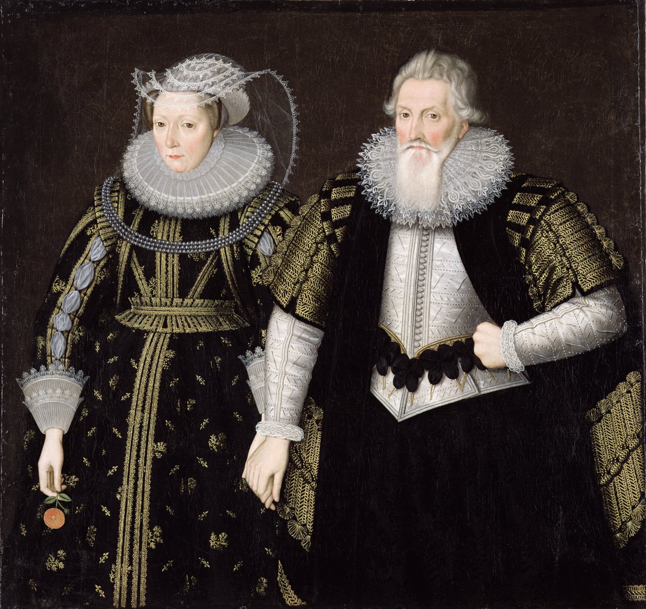 Sir Thomas Mansel (1556–1631) og Jane (Pole) Lady Mansel (olje på lerret) av English School