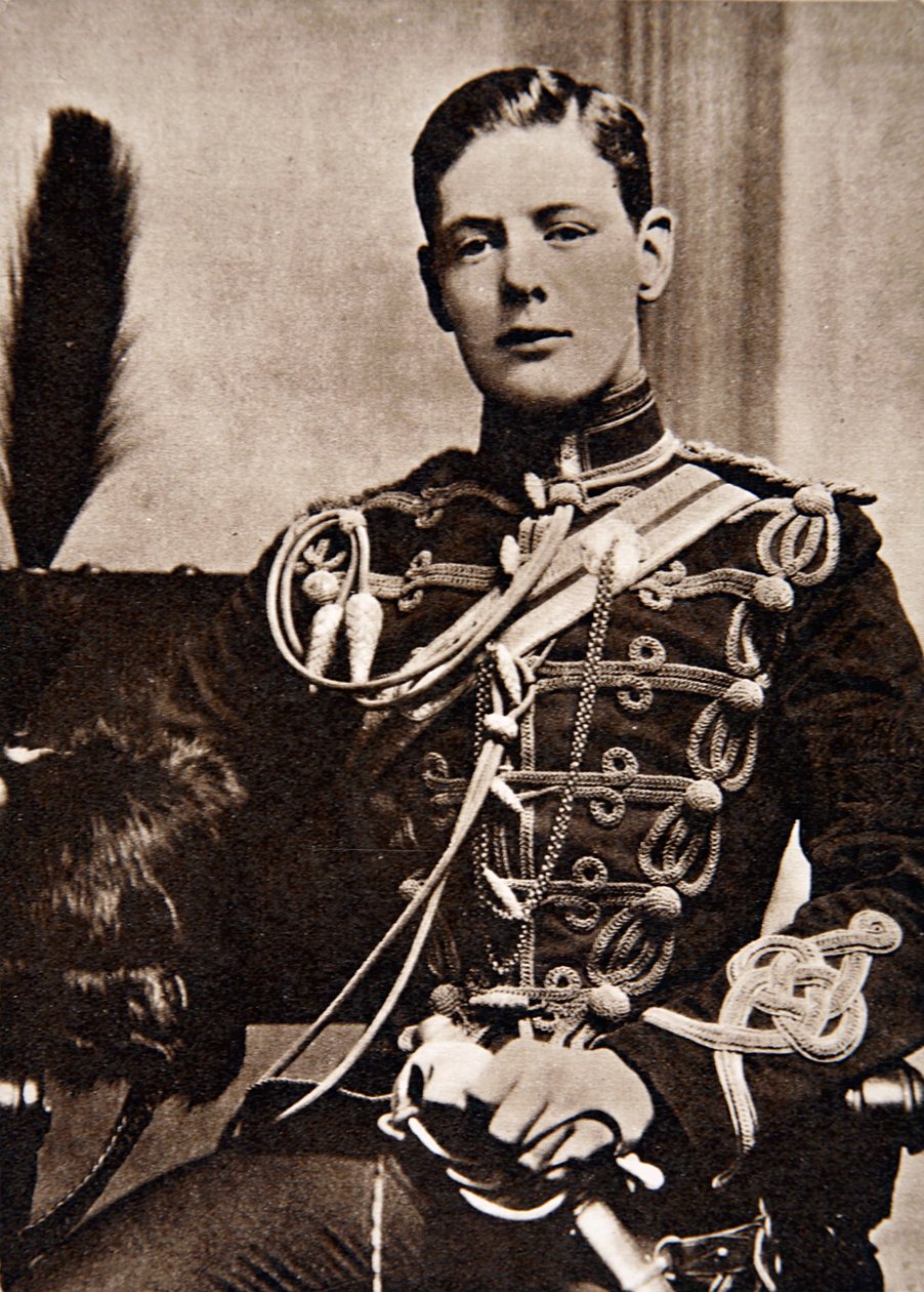 Sir Winston Churchill som løytnant i de fjerde husarene i 1895 (fotogravyr) av English School