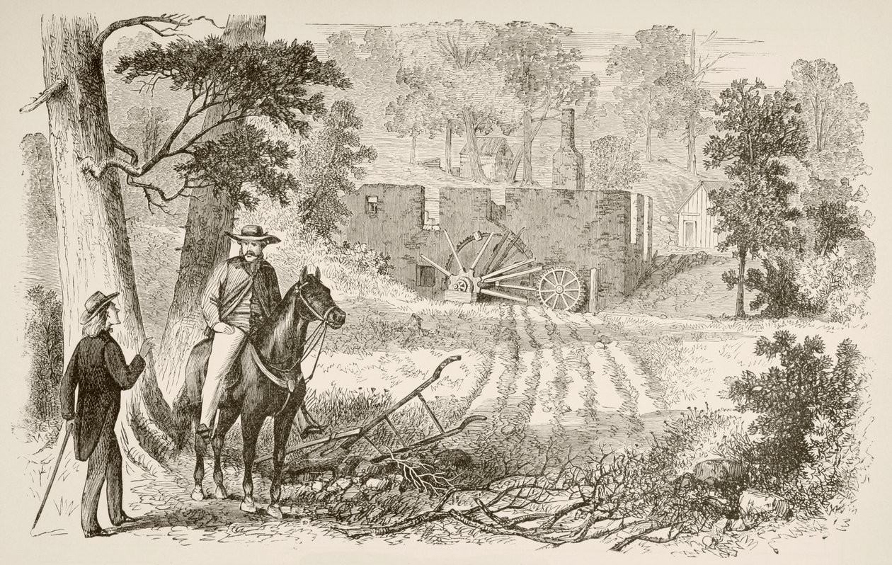 Stedet for slaget ved Gaines' Mill (litho) av English School