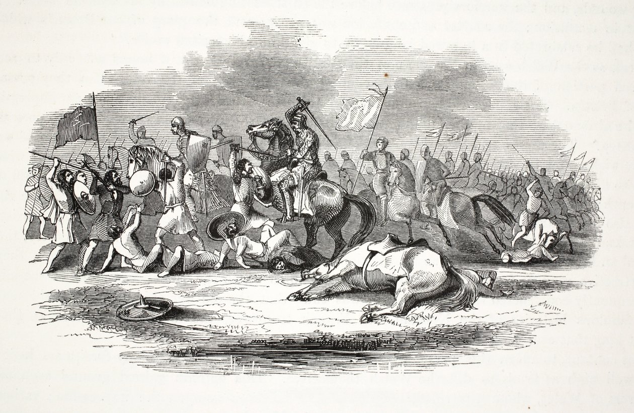 Tredning i nærheten av Chirck Castle, pub. 1800-tallet (stålgravering) av English School