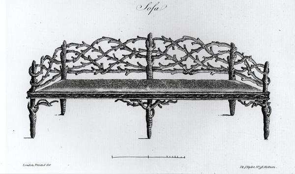 Sofa, fra "Grotesque Architecture, or Rural Amusement", av William Wright av English School