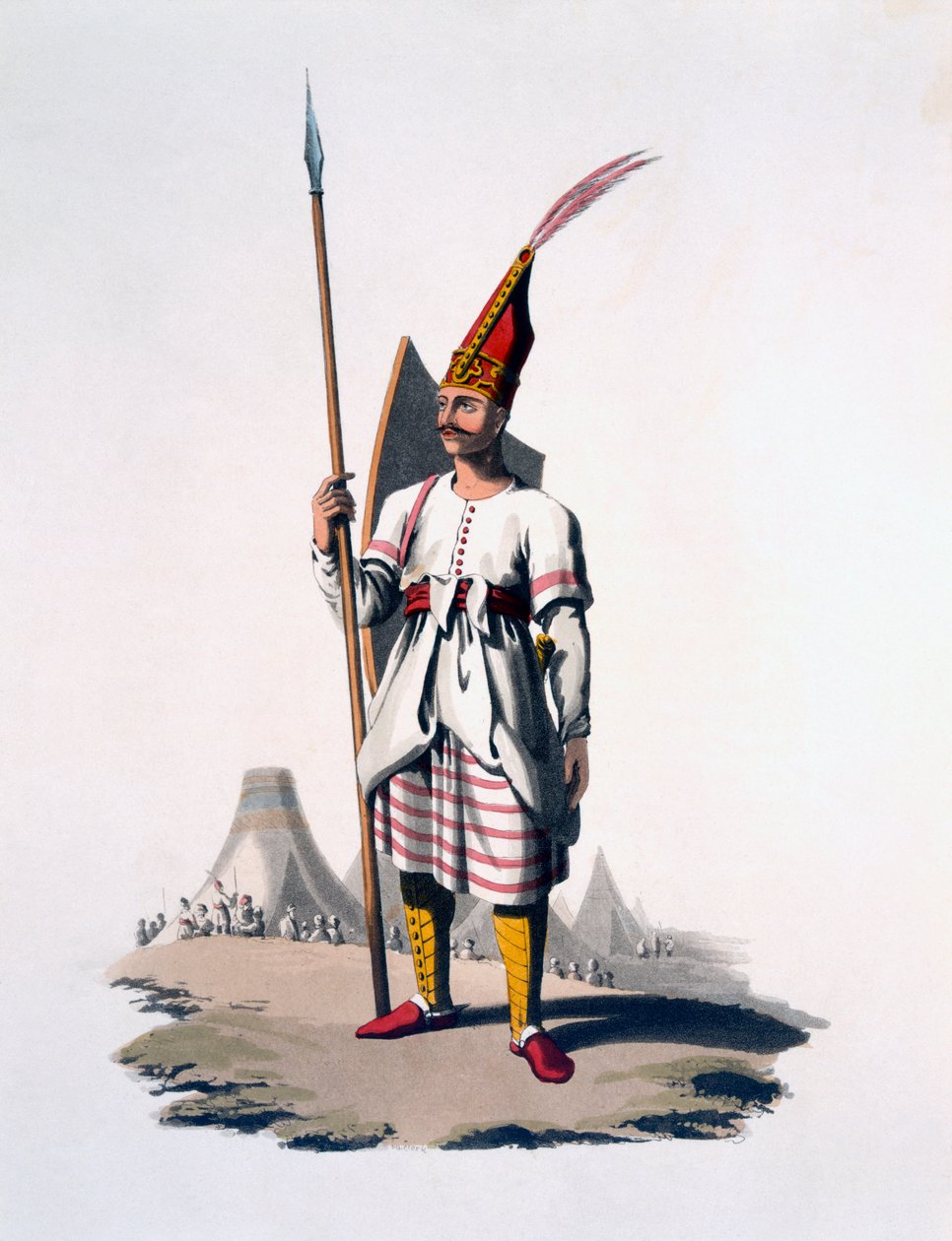 Soldat fra Albania, en infanterist fra den osmanske hæren, 1818 (farget akvatint) av English School