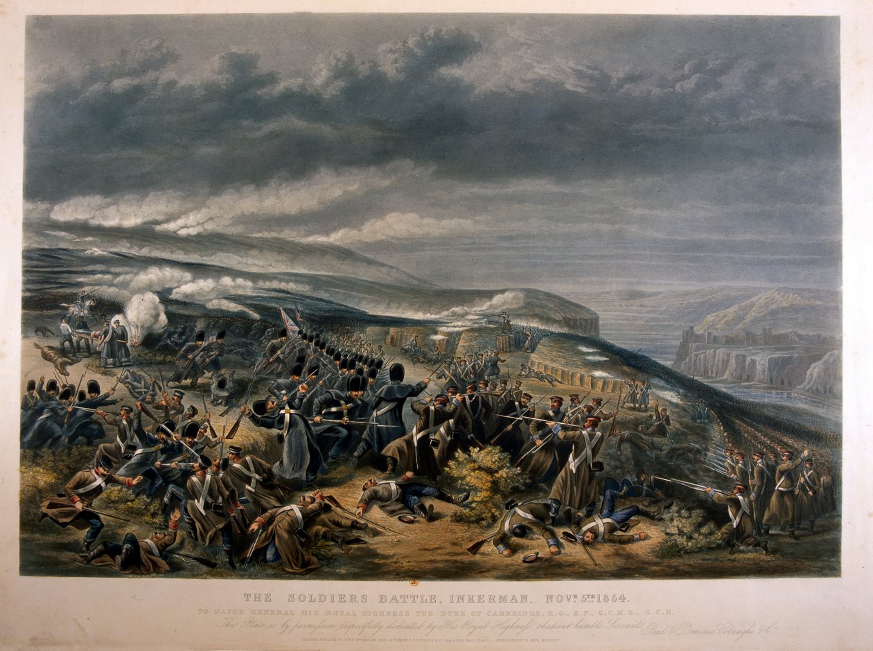 Soldater i slaget ved Inkerman under Krim-krigen, 5. november 1854, 1855 av English School