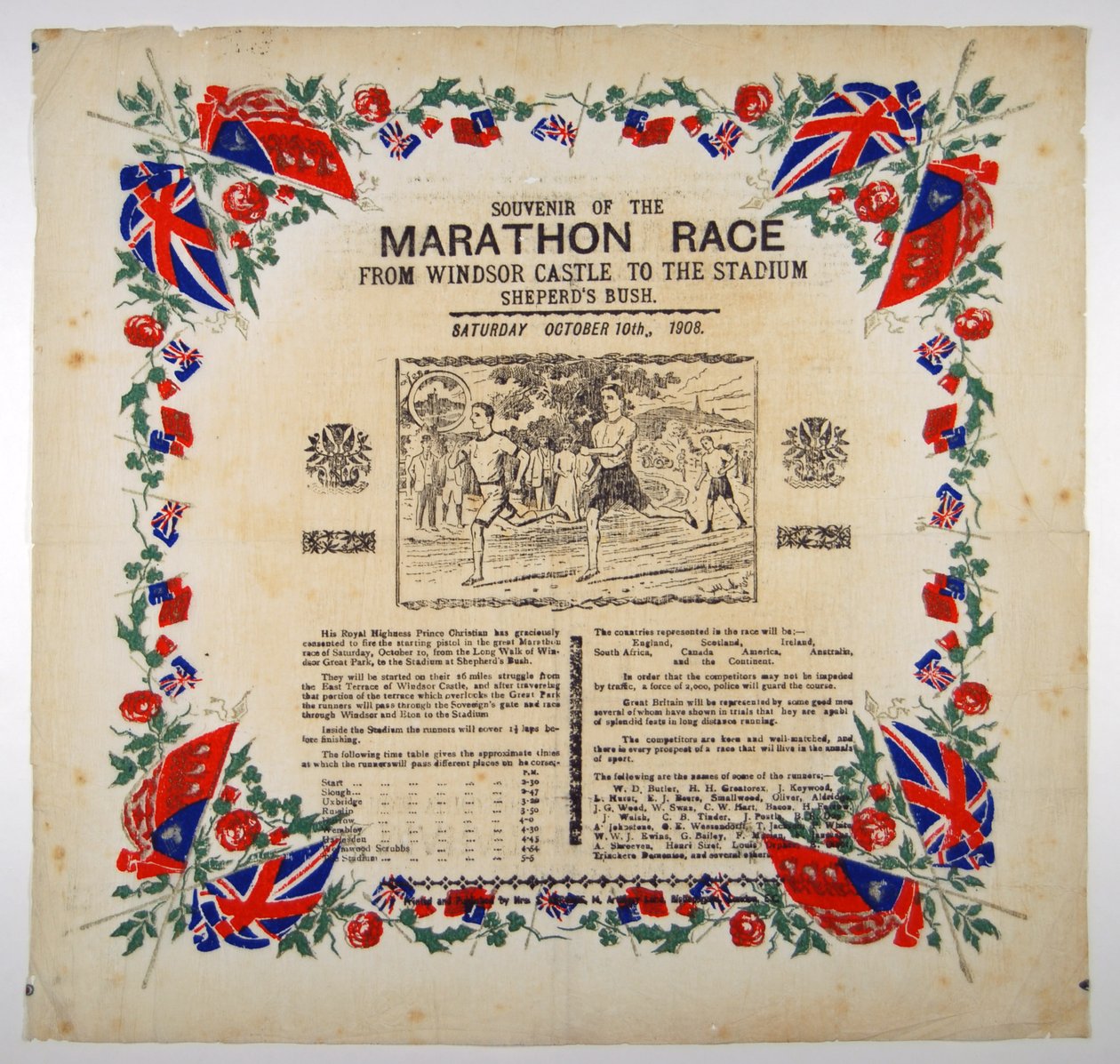 Souvenir fra Marathon Race fra Windsor Castle til Stadium, Shepherds Bush, 1908 av English School