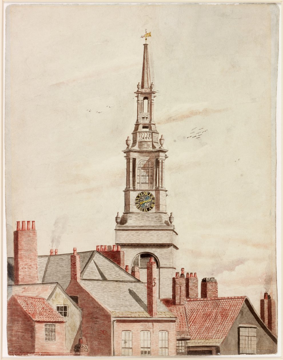 Spire of All Saints Parish Church (kroppsfarge, blyant og akvarell på papir) av English School