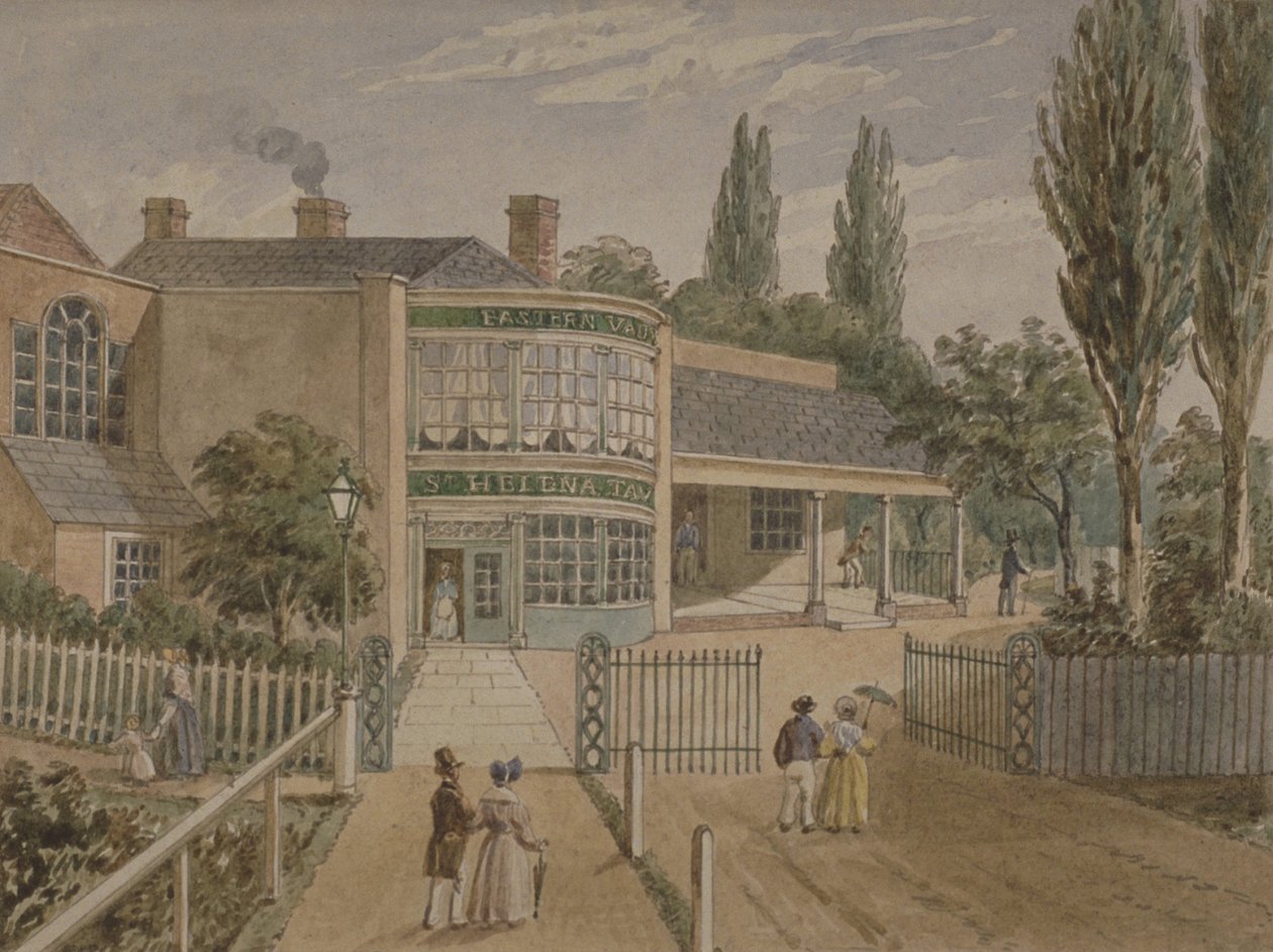 St Helena tehager, Lower Road, Rotherhithe, ca. 1860 (wc på papir) av English School