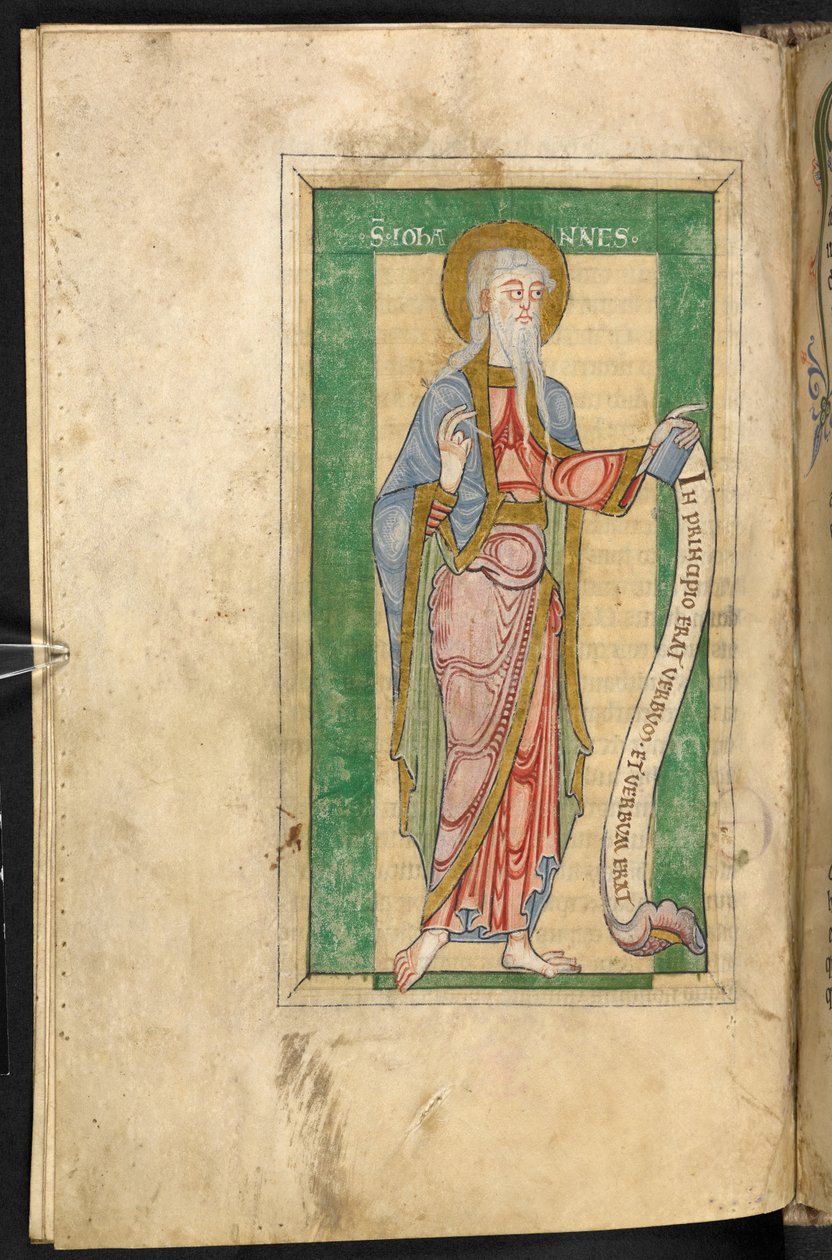 St John med en ramme i grønt (vellum) av English School