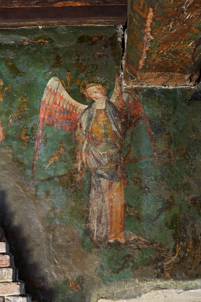 St Michael the Archangel, detalj av veggmaleriet i Byward Tower av English School