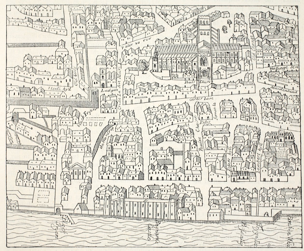 St Pauls and Neighbourhood, fra Aggas Plan, 1563 av English School