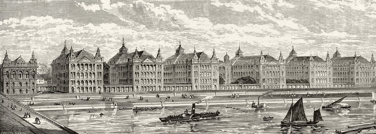St. Thomas's Hospital i det nittende århundre, fra 'London Pictures: Drawn with Pen and Pencil', av pastor Richard Lovett, utgitt 1890 av English School