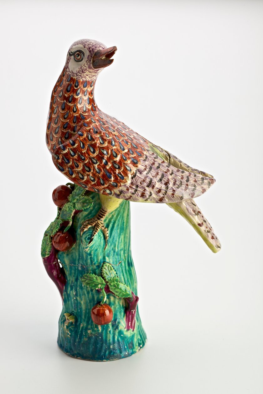 Staffordshire figur av en fugl, ca. 1750-1850 (lertøy) av English School