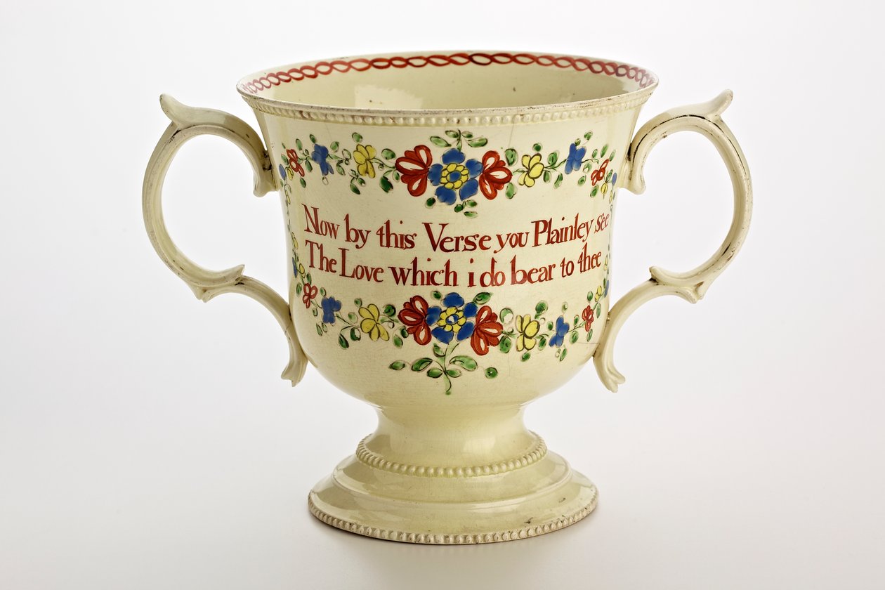 Staffordshire kjærlig kopp, 1774 (kremvare) av English School