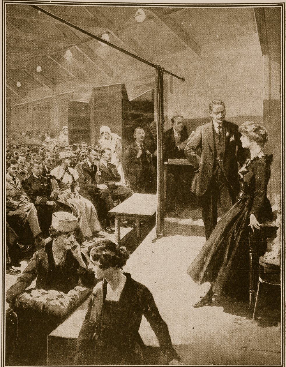 Sceneforestilling for soldater blindet i krigen, 1914-19 av English School
