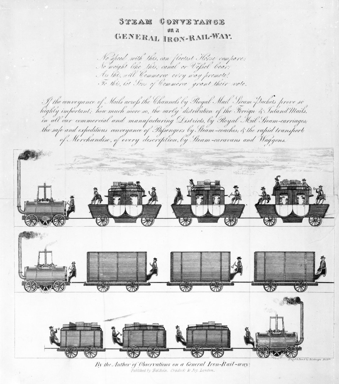 Damptransport på en generell jernjernbane, 1825 (gravering) av English School