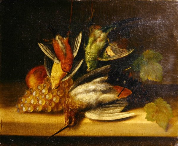 Stilleben av fugler, ca. 1840 (olje på lerret) av English School
