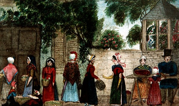 Gatemarkedsscene, ca. 1840 (akvarell på papir) av English School