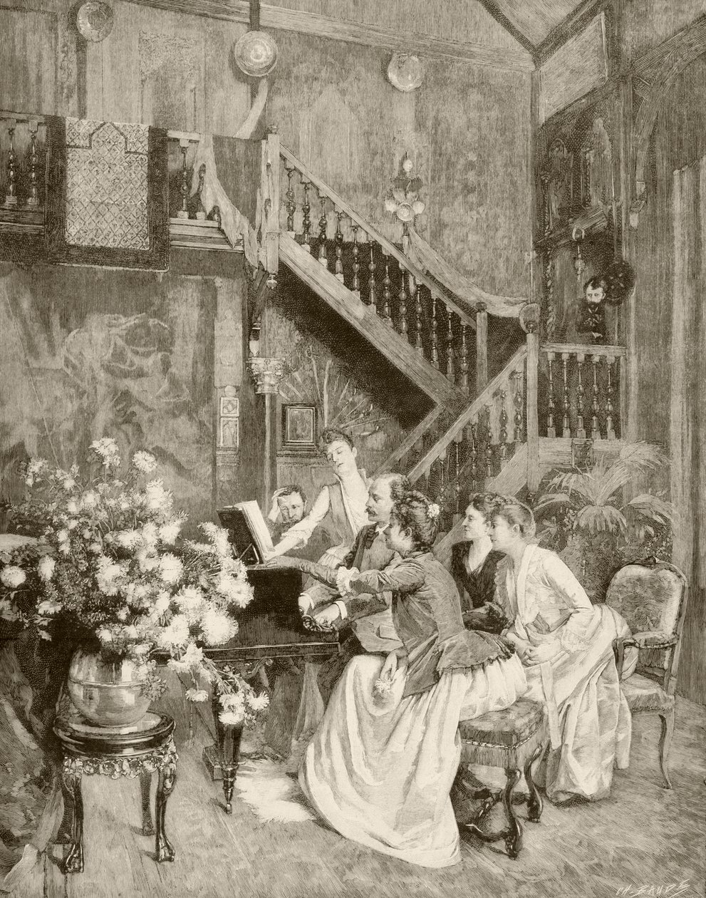 Studerer et partitur (litho) av English School
