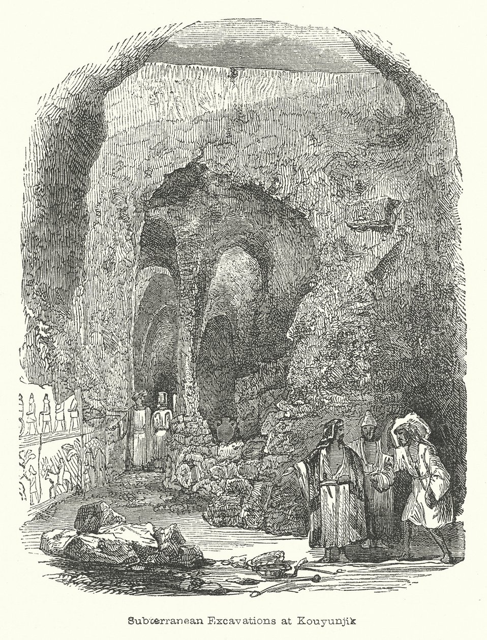 Underjordiske utgravninger ved Kouyunjik (gravering) av English School