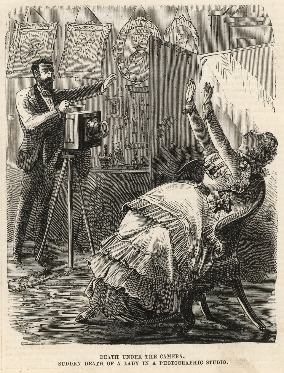 Plutselig død av en dame i et fotostudio (gravering) av English School