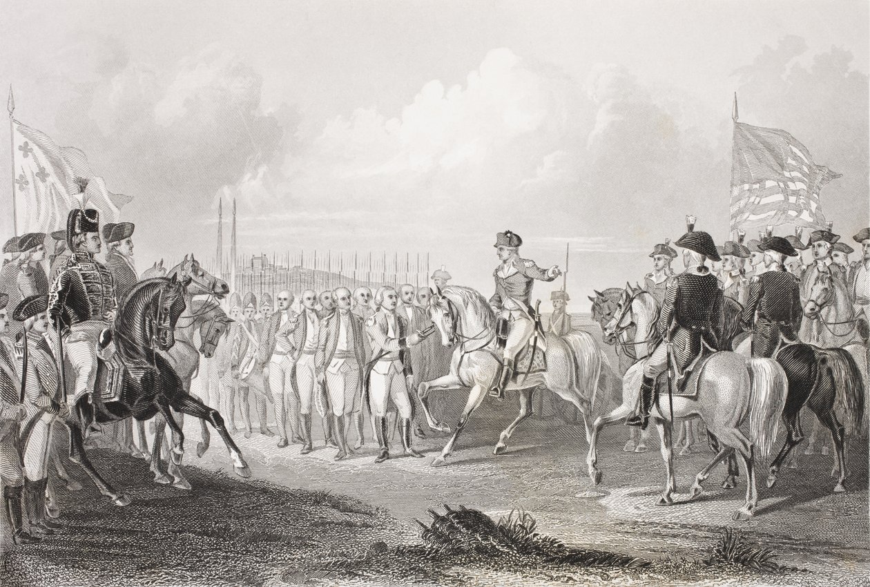 Overgivelse av Lord Cornwallis i Yorktown, Virginia, 19. oktober 1781, fra 