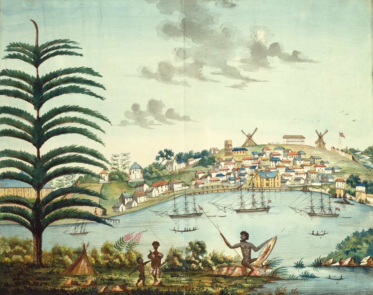 Sydney Cove and Town, ca. 1806 (akvarell) av English School