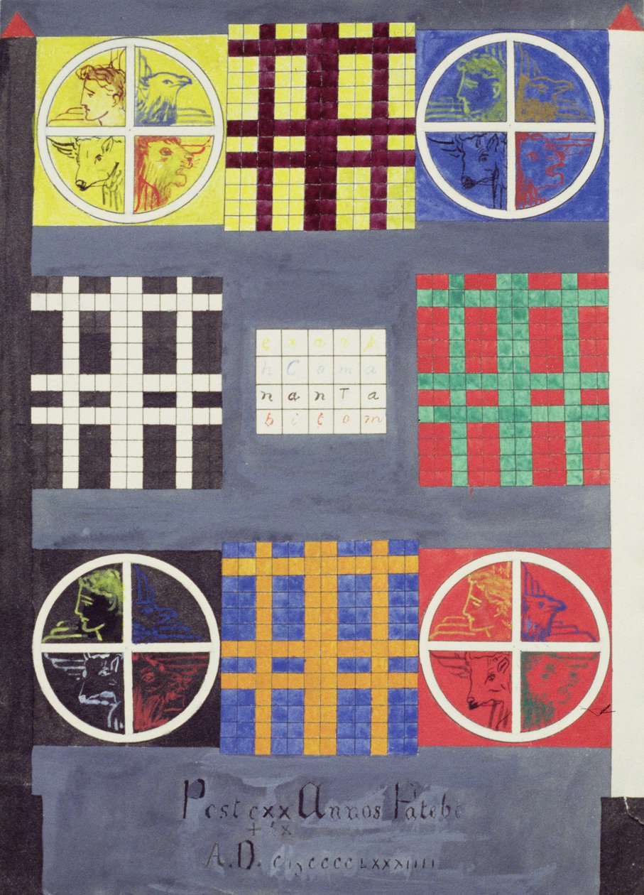 Symbolske design på døren til hvelvet til adeptene, ca. 1894 (wc på papir) av English School